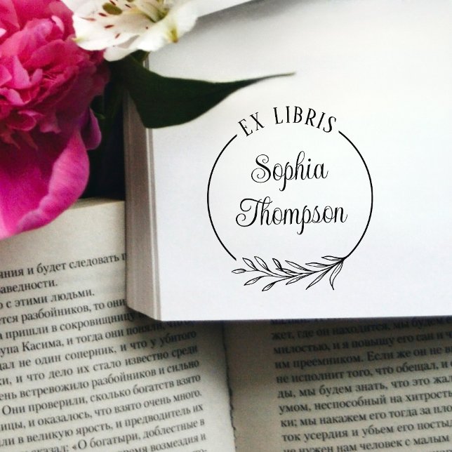 Botanisches Leaf-Skriptname Ex Libris-Buchzeichen Gummistempel (Von Creator hochgeladen)