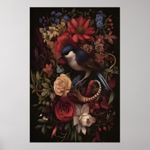 Botanisches Liedvogel Botanische Vogel Wandkunst, Poster