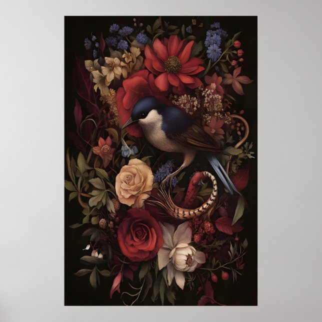 Botanisches Liedvogel Botanische Vogel Wandkunst,  Poster (Vorne)