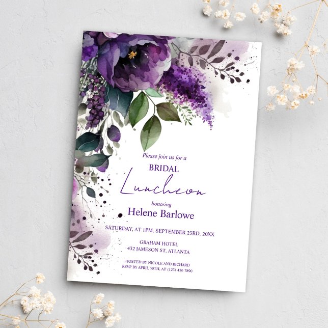 Botanisches Lila florales Brautparty Einladung (Botanical Purple Floral Bridal Shower Luncheon Invitation)
