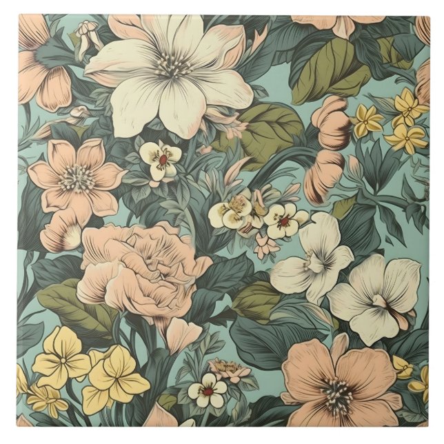 Botanisches Lily Floral Muster Fliese (Vorderseite)