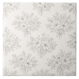 Botanisches Linienblumenstrauß-Muster Fliese