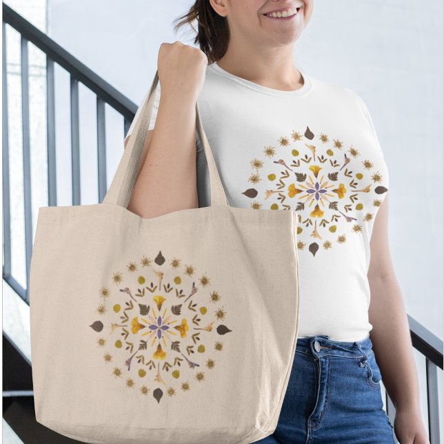 Botanisches Mandala Pressblumen-Kunstwerk Jumbo Stoffbeutel (Von Creator hochgeladen)