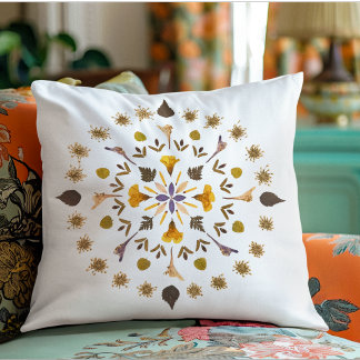 Botanisches Mandala Pressblumen-Kunstwerk Kissen