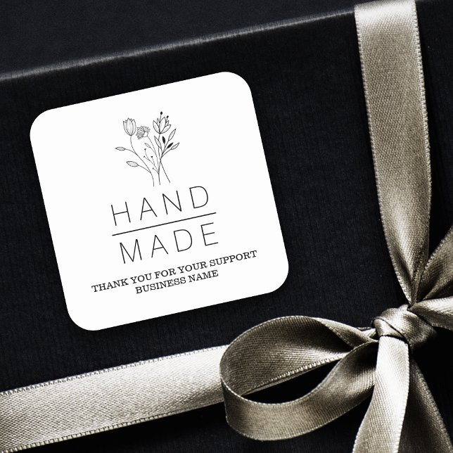 Botanisches Minimalistisches Handmade-Geschäft Quadratischer Aufkleber (Von Creator hochgeladen)