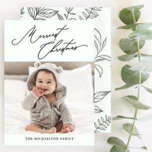 Botanisches Minzgrün Frohstes Weihnachtsfest Foto Feiertagskarte