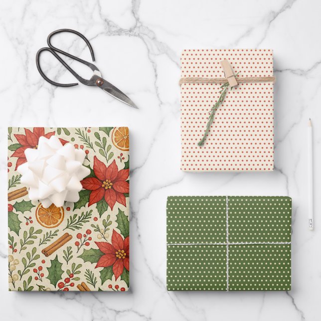 Botanisches Mistletoe Klassisches Blumenmuster Geschenkpapier Set (Vorderseite)