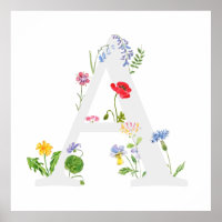 botanisches Monogramm-Alphabet A-Wildblumen