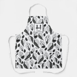 Botanisches Monogramm aus schwarzem Krautleder Schürze