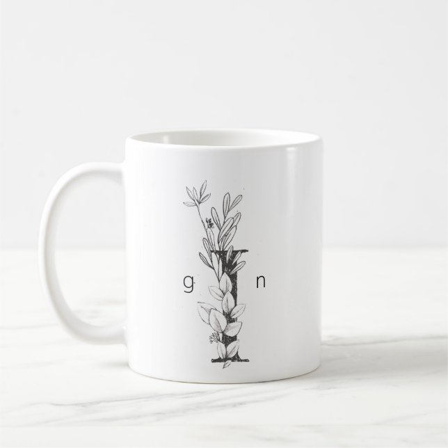 Botanisches Monogramm | Benutzerdefiniertes Textel Kaffeetasse (Links)