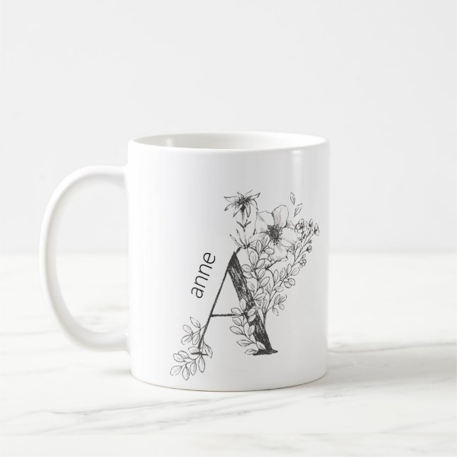 Botanisches Monogramm | Benutzerdefiniertes Textel Kaffeetasse (Links)
