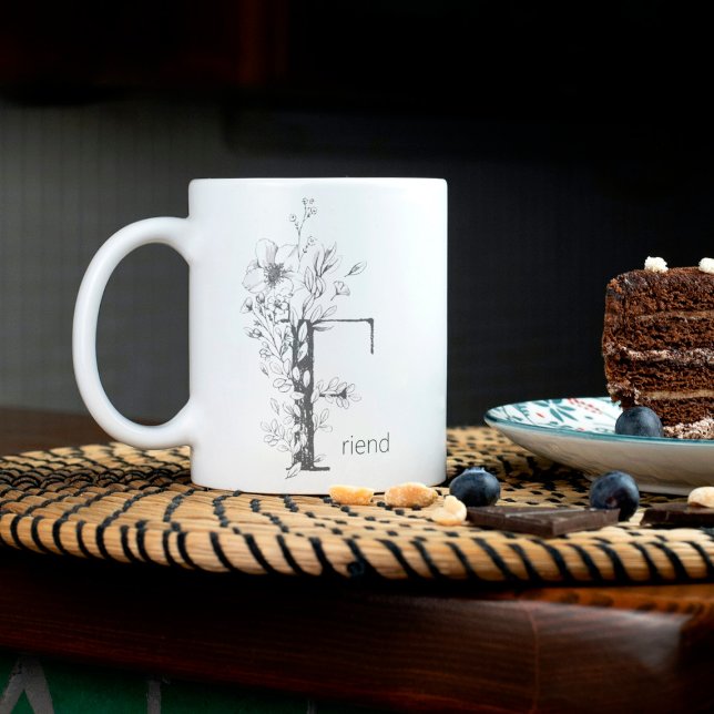 Botanisches Monogramm | Custom Text Elegance Co Kaffeetasse (Von Creator hochgeladen)