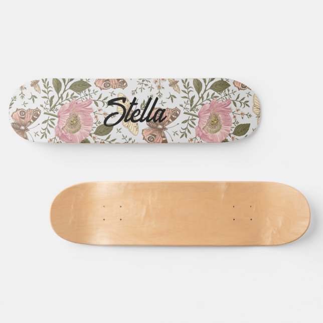 Botanisches Monogramm der modernen trendy Wildblum Skateboard (Horizontal)