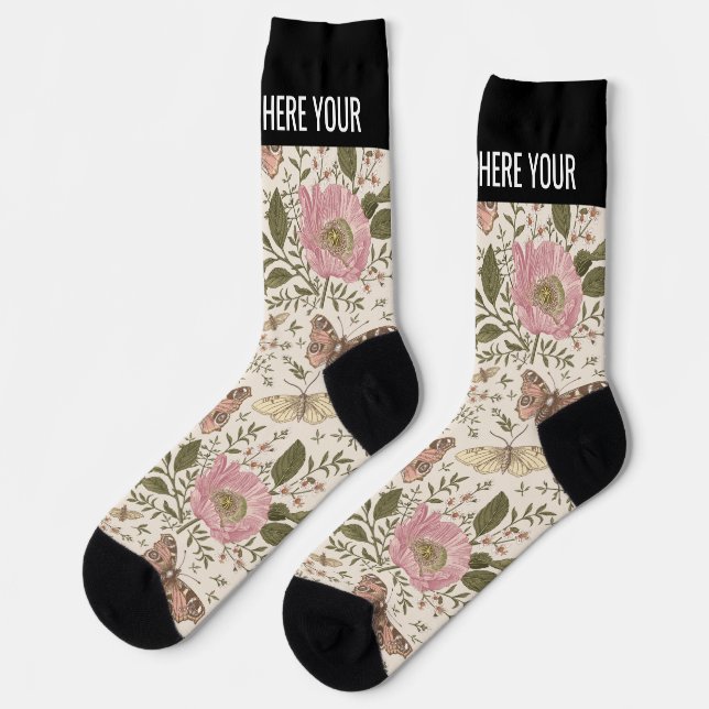 Botanisches Monogramm der modernen trendy Wildblum Socken (Linkes Detail)