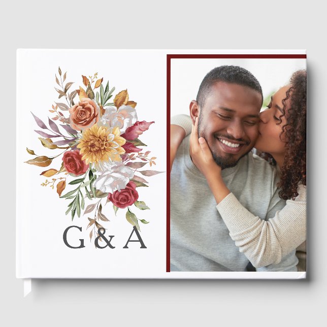 Botanisches Monogramm Fall Watercolor Gästebuch (Vorderseite)