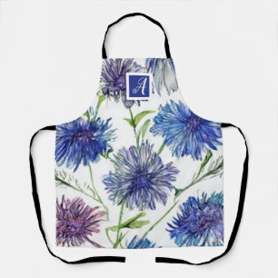 Botanisches Monogramm Hübsche lila Kornblumen Schürze