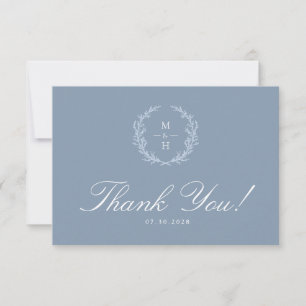 Botanisches Monogramm Kranz Dusty Blue Hochzeit Dankeskarte