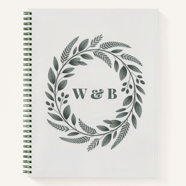 Botanisches Monogramm-Kranz Notizbuch (Vorderseite)