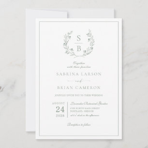 Botanisches Monogramm Kranz Salbei Grün Hochzeit  Einladung