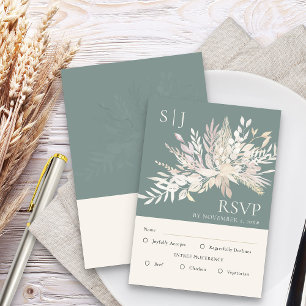 Botanisches Monogramm Sagegrün Hochzeit-Menü RSVP Karte