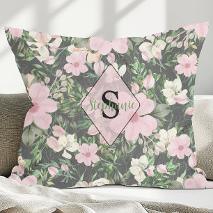 Botanisches Monogramm, Vintag lush pink Kissen