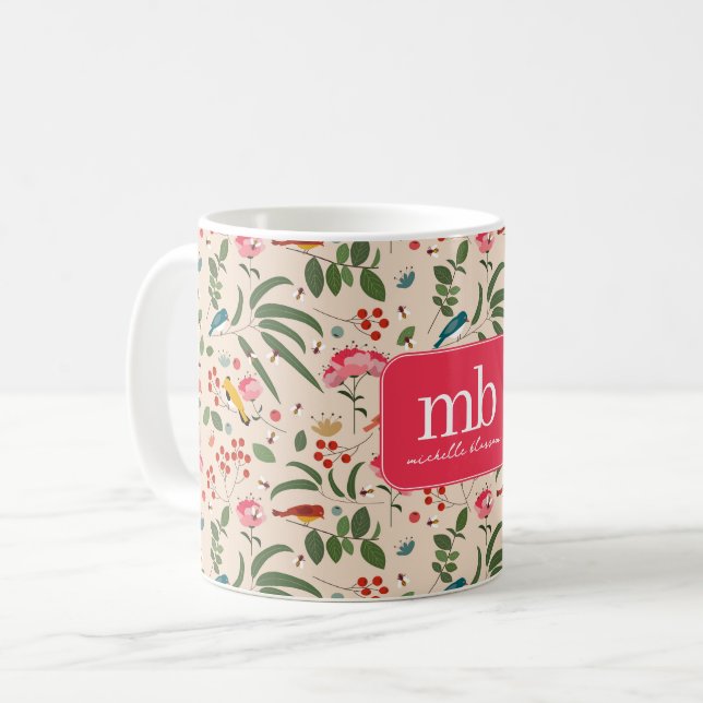 Botanisches Monogramm von handgezogenen Blütenbien Kaffeetasse (Vorderseite Links)