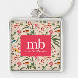 Botanisches Monogramm von handgezogenen Blütenbien Schlüsselanhänger