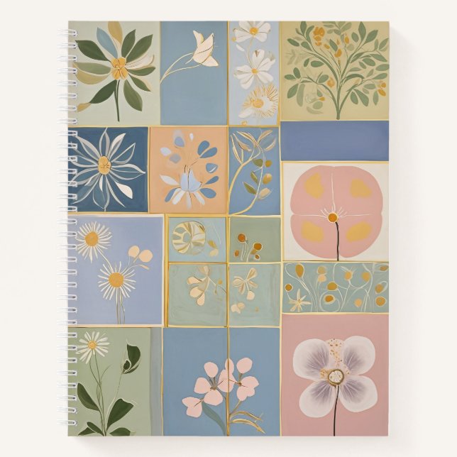 Botanisches Mosaik in Blüte Notizbuch (Vorderseite)
