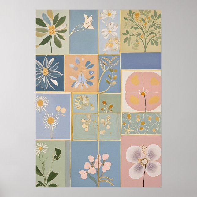 Botanisches Mosaik in Blüte Poster (Vorne)