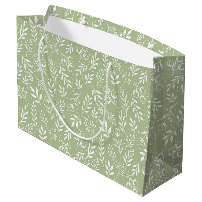 Botanisches Muster-Beutel grün - Große Geschenktas Geschenktüte (Rückseite Schrägansicht)