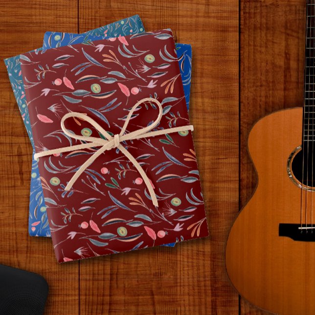 Botanisches Muster blaues Packpapier Geschenkpapier Set (Von Creator hochgeladen)
