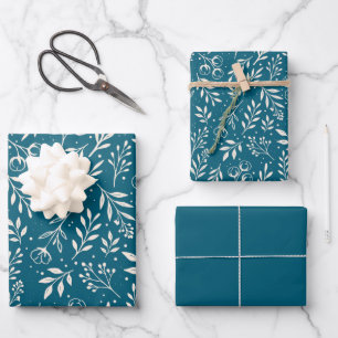 Botanisches Muster Deep Blue - Packpapier-Set Geschenkpapier Set