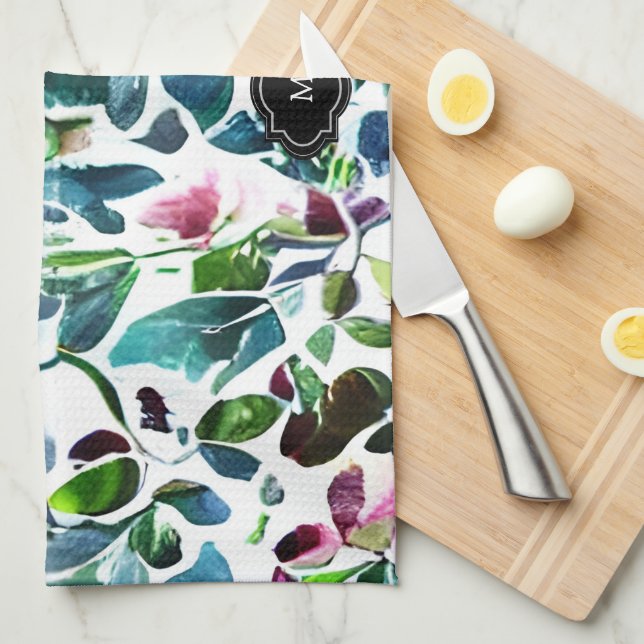 Botanisches Muster der Blume der Wasserfarbe mit M Geschirrtuch (Viertel Falte)