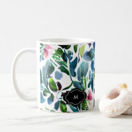 Botanisches Muster der Blume der Wasserfarbe mit M Kaffeetasse
