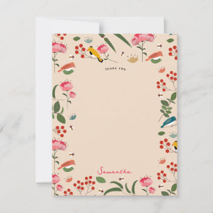 Botanisches Muster der handgezogenen Blütenbienen Dankeskarte