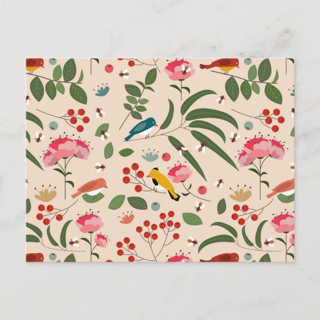 Botanisches Muster der handgezogenen Blütenbienen Feiertagspostkarte (Vorderseite)