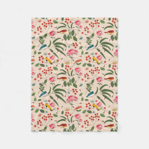 Botanisches Muster der handgezogenen Blütenbienen Fleecedecke