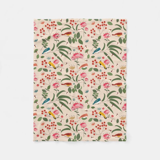 Botanisches Muster der handgezogenen Blütenbienen Fleecedecke (Vorderseite)