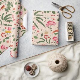 Botanisches Muster der handgezogenen Blütenbienen Geschenkpapier