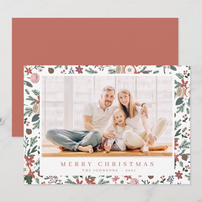 Botanisches Muster der modernen Weihnachtsblütenbl Feiertagskarte (Vorne/Hinten)