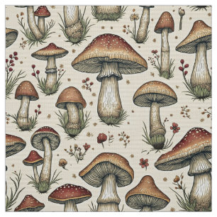 Botanisches Muster der Pilze in Braun und Beige Stoff