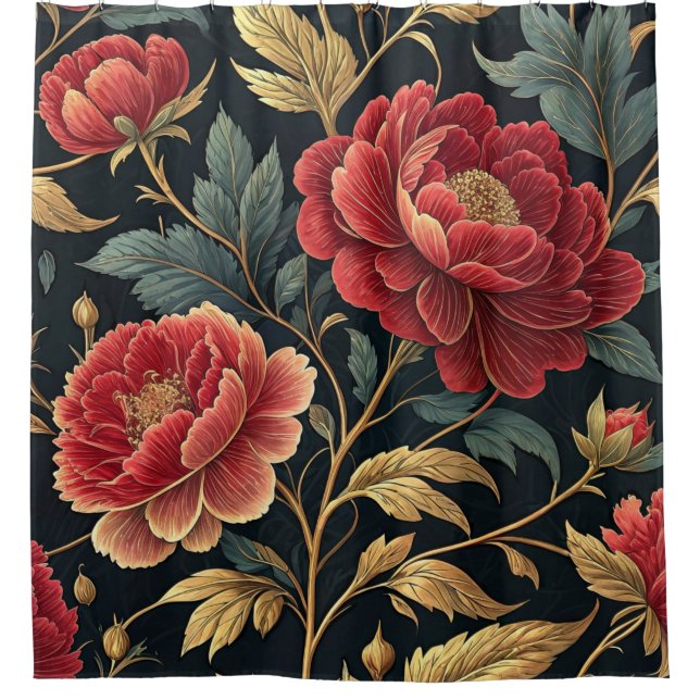 Botanisches Muster der viktorianischen Pfingstrose Duschvorhang (Vorderseite)