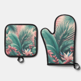 Botanisches Muster des tropischen Paradieses Ofenhandschuh & Topflappen-Set