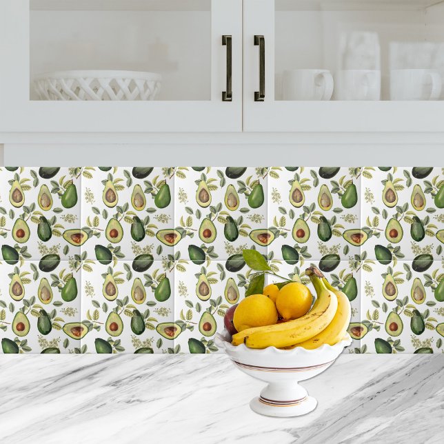 Botanisches Muster Fliese (Watercolor Avocado Botanical Pattern Ceramic Tile)