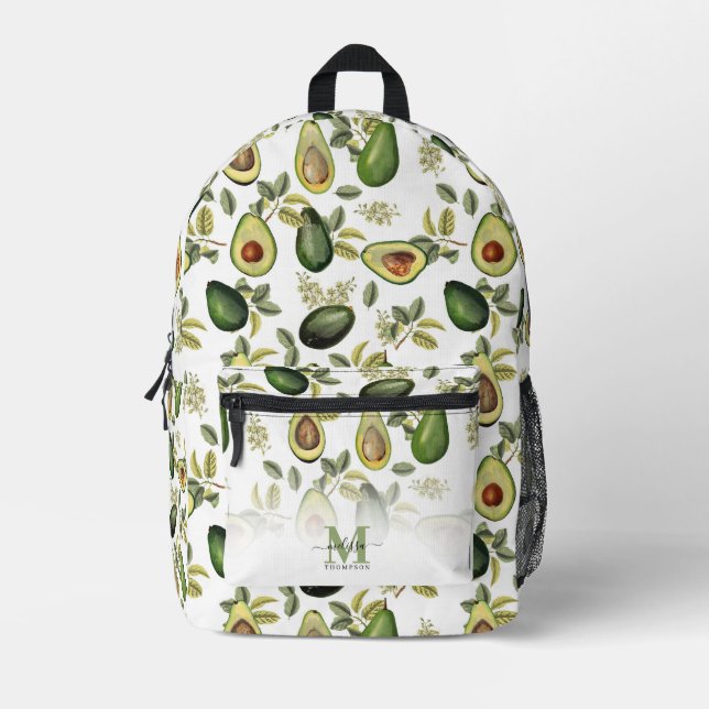 Botanisches Muster für Aquarellfarben Mit Monogram Bedruckter Rucksack (Vorderseite)