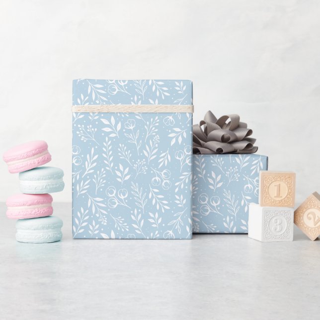 Botanisches Muster hellblau - Papierrollen Geschenkpapier (Babyparty)