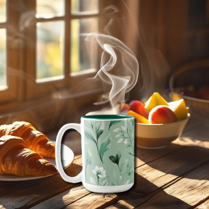 Botanisches Muster in dezentem Grün Zweifarbige Tasse