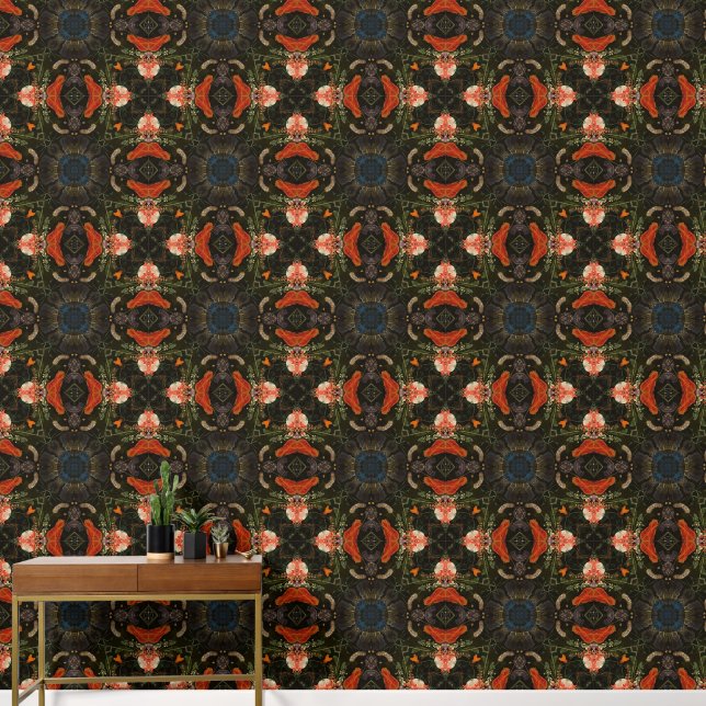 Botanisches Muster in Dunkel und Moody Art Deco Tapete (Korridor)