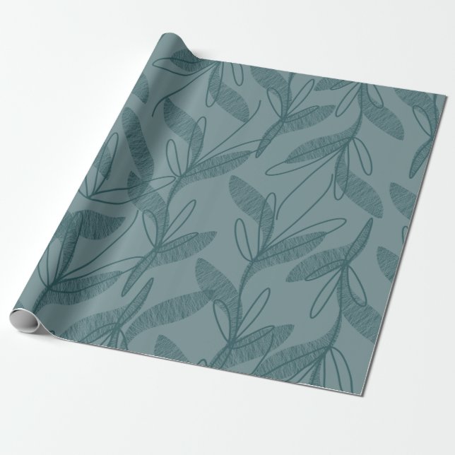 Botanisches Muster in duskyblau Geschenkpapier (Ungerollt)