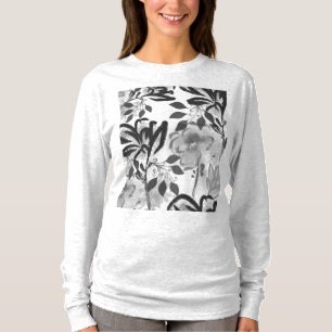 Botanisches Muster in Schwarz-Weiß-Blume T-Shirt